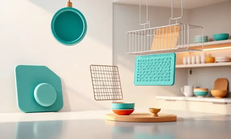 Acessórios de cozinha modernos e conceituais para melhorar o preparo de alimentos na airfryer.