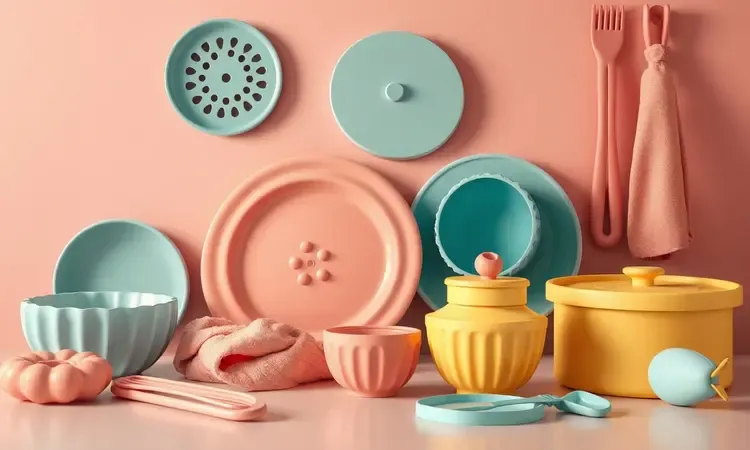 Acessórios de silicone coloridos e protetores modernos para facilitar a limpeza da cozinha.