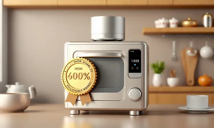 Representação conceitual 3D da qualidade e eficiência de uma fritadeira elétrica moderna.