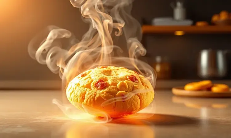 Representação 3D do ar quente circulando e dourando um biscoito crocante com perfeição na airfryer.