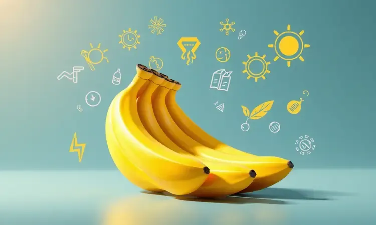 Ilustração conceitual dos benefícios nutricionais e energia proporcionados pelo consumo de banana.
