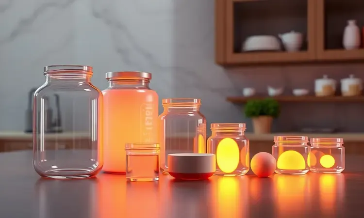 Representação conceitual 3D de volumes e símbolos de energia para ilustrar capacidade e potência de eletrodomésticos.
