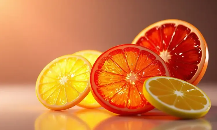 Fatias translúcidas de laranjas e limões desidratados capturando a luz em uma composição estética para drinks.