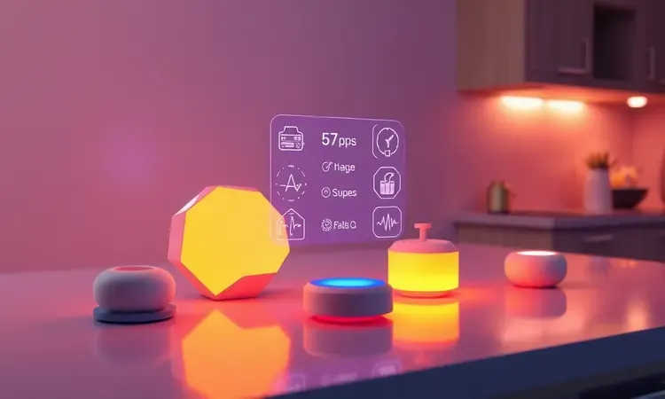 Ilustração conceitual 3D de elementos de escolha e interface simplificada para eletrodomésticos de cozinha modernos.