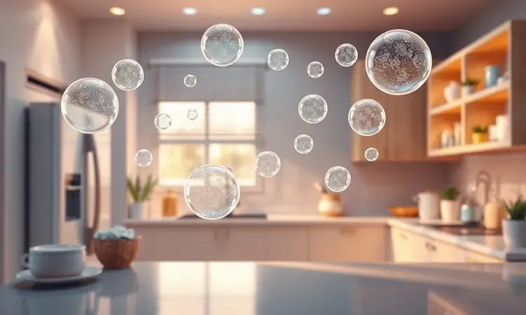 Cena conceitual 3D representando cuidados e limpeza suave para manutenção de eletrodomésticos de cozinha.