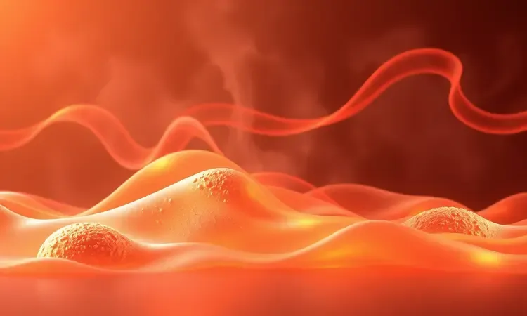 Ilustração abstrata 3D de ondas de calor e texturas de pão, focando no equilíbrio entre o macio e o crocante.