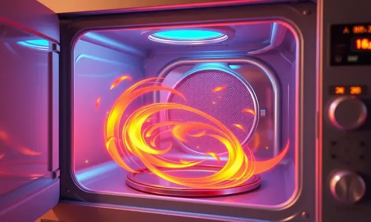 Representação conceitual em 3D de correntes de ar quente circulando de forma eficiente em um ambiente moderno.