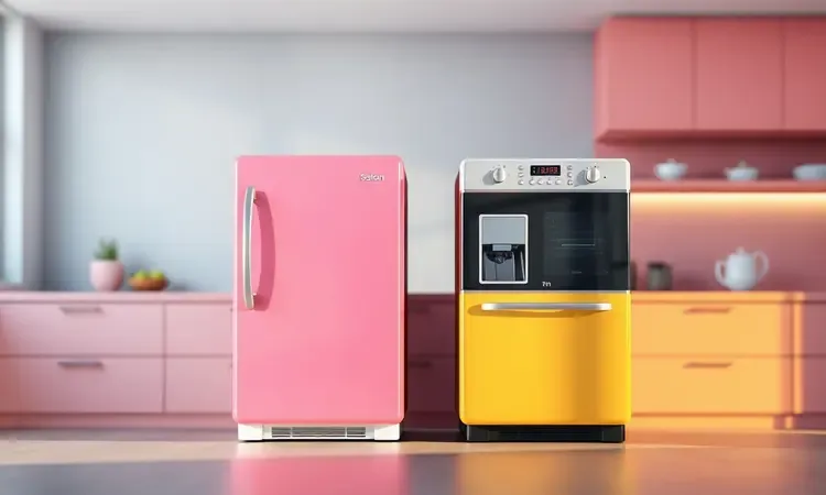 Comparação artística entre dois aparelhos de cozinha modernos em um cenário de estúdio minimalista.