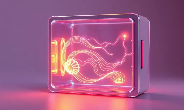 Representação abstrata de fluxo de energia e calor em um ambiente de cozinha tecnológica.
