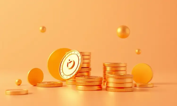 Ilustração 3D sobre economia e custo-benefício com elementos abstratos e cores quentes.