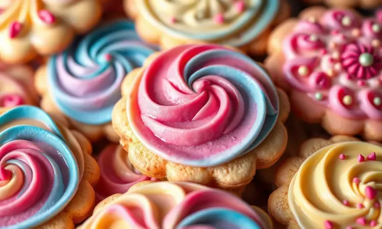 Biscoitos decorados com glacê real colorido em padrões artísticos detalhados e vibrantes.