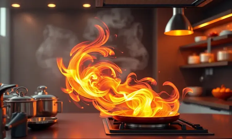 Representação conceitual 3D de calor e desempenho de cozimento rápido.
