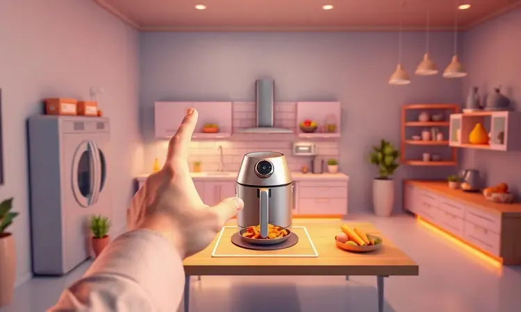 Ilustração 3D de planejamento para compra de eletrodomésticos de cozinha de forma inteligente.
