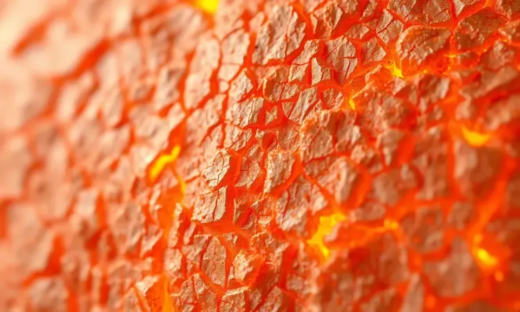 Close-up conceitual em 3D mostrando a textura dourada e crocante de uma pele de porco perfeitamente assada.