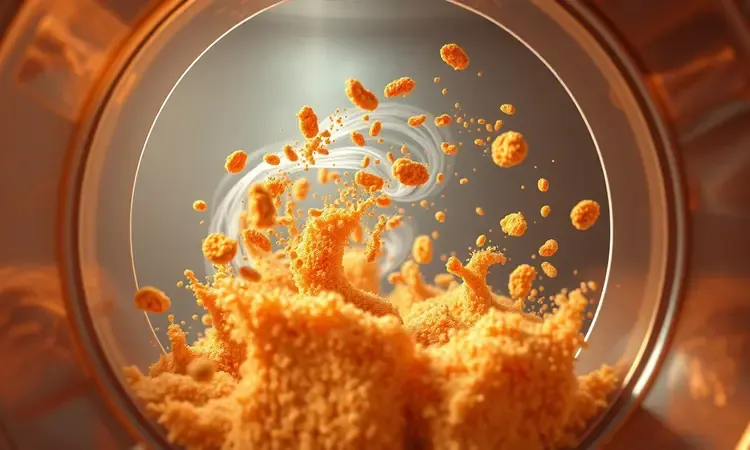 Ilustração 3D de fluxo de ar quente circulando, simbolizando a tecnologia de cozimento uniforme da airfryer.