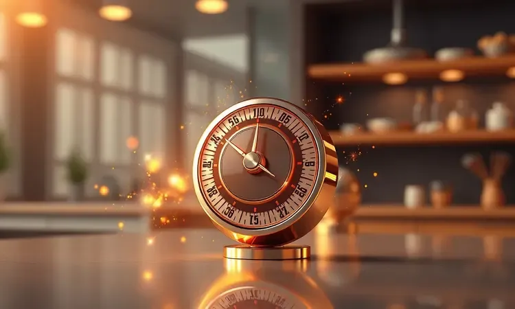 Ícone conceitual de um timer de cozinha brilhante representando dicas profissionais para usar a airfryer.