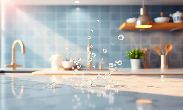 Cena conceitual 3D simbolizando o cuidado, limpeza e manutenção de aparelhos de cozinha.