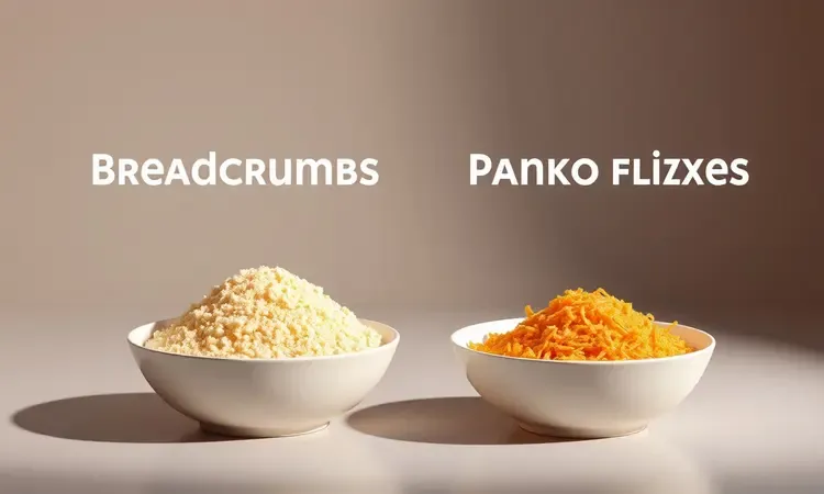 Comparação visual em 3D entre diferentes texturas de farinhas para empanar em tigelas coloridas e modernas.