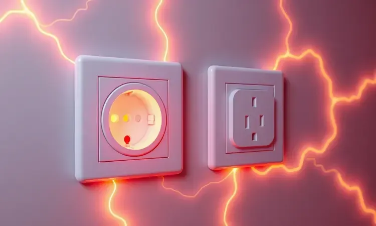 Visualização 3D conceitual de duas entradas de tomada com diferentes tamanhos de abertura e luzes decorativas.