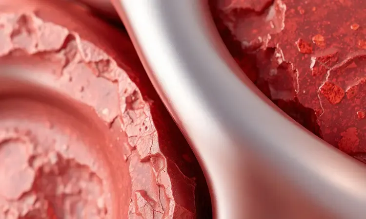 Comparação visual em 3D entre texturas de pedra vermelha e aço inoxidável escovado de forma abstrata e elegante.
