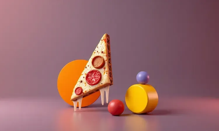 Composição abstrata 3D sobre erros comuns ao esquentar alimentos de forma errada.