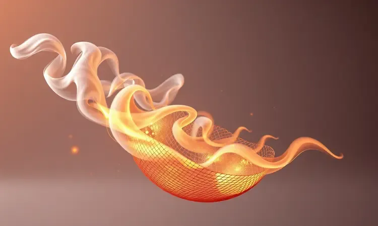 Ilustração conceitual 3D do fluxo de ar quente circulando dentro de uma air fryer.