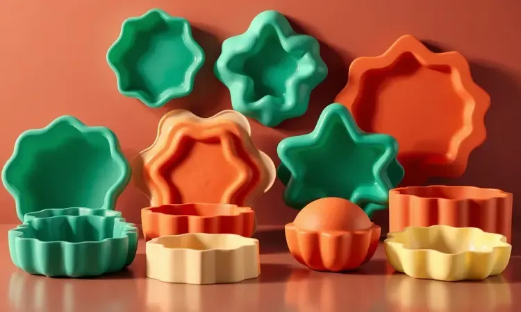 Conjunto de formas de silicone coloridas e flexíveis para cozinhar de forma saudável.