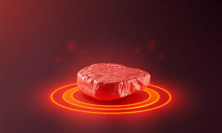 Representação abstrata de ondas de calor e controle de temperatura para assar carnes no ponto certo.