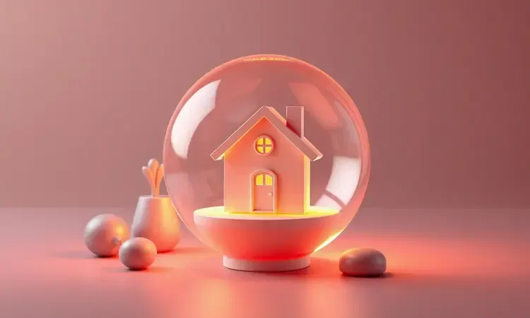 Ícone 3D de uma casa moderna simbolizando a marca de eletrodomésticos e utilidades domésticas Homeland.