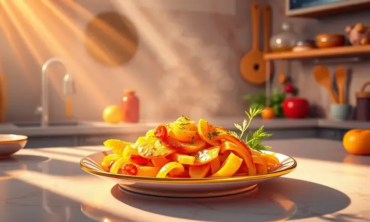 Refeição dourada e crocante em estilo 3D conceitual simbolizando a praticidade da air fryer na cozinha moderna.