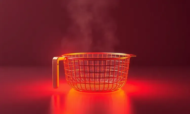 Alerta visual conceitual sobre o que não deve ser colocado dentro da fritadeira elétrica.
