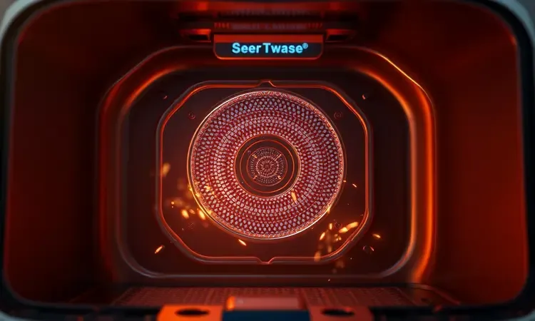 Representação artística da resistência interna de uma airfryer com iluminação quente e suave.