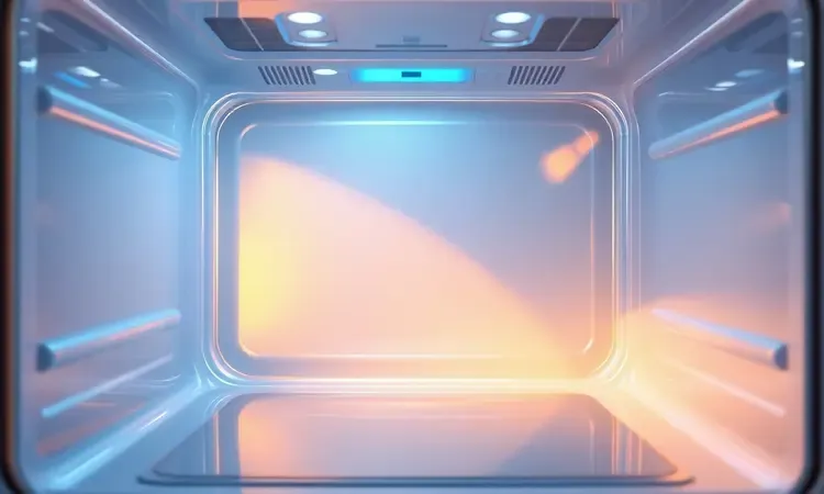 Imagem 3D limpa e brilhante do interior de um eletrodoméstico moderno simbolizando facilidade de limpeza e higiene.