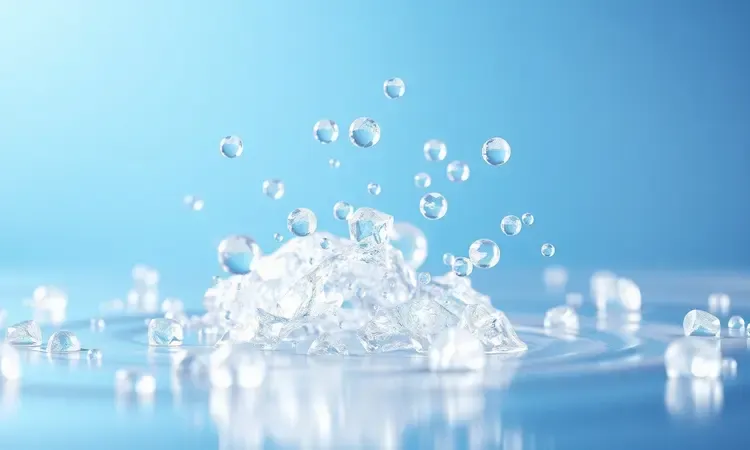 Ilustração 3D conceitual de bolhas e gotas de água simbolizando limpeza e manutenção.