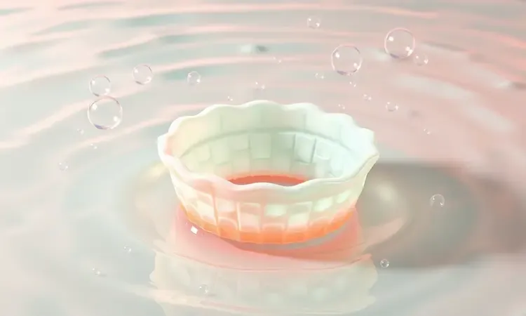 Forma de silicone para airfryer cercada por bolhas de sabão em uma representação artística e colorida.