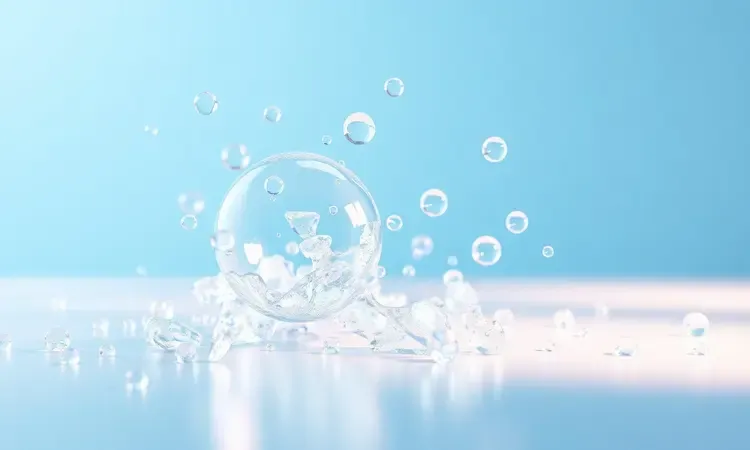 Ilustração 3D conceitual de bolhas de sabão suaves e água cristalina representando a limpeza profunda de eletrodomésticos.