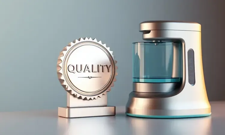 Símbolo conceitual de qualidade e confiança em produtos de eletrodomésticos modernos.