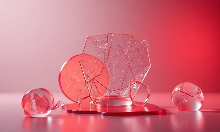 Ilustração conceitual 3D de materiais frágeis e derretidos simbolizando o perigo de usar objetos inadequados no calor.