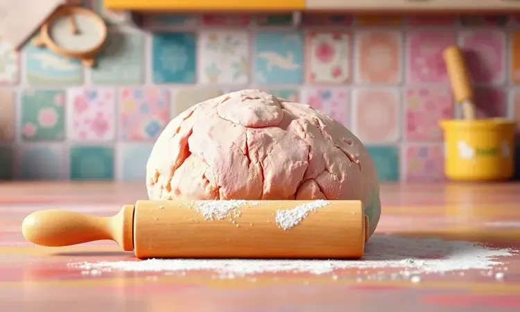 Vários tipos de massa de pastel crua dispostas de forma artística em renderização 3D colorida.