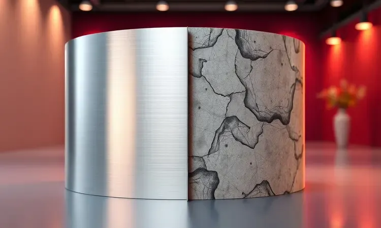 Comparativo estético entre texturas de aço inoxidável premium e revestimentos antiaderentes de alta qualidade em 3D.
