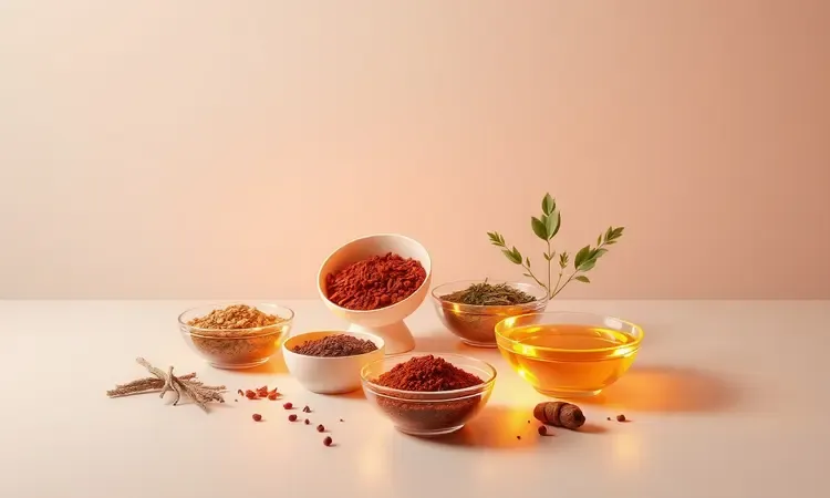 Tigelas vibrantes com diversos temperos e ervas frescas para marinar asinha de frango de forma profissional.