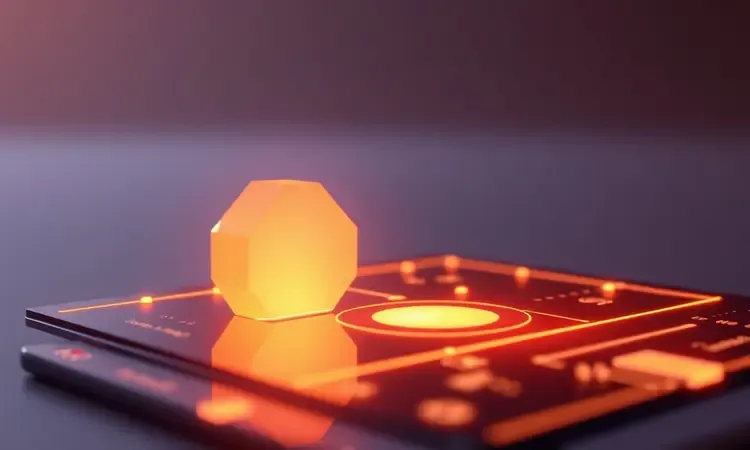 Detalhe de um painel digital de controle com ícones luminosos e interface moderna e minimalista.