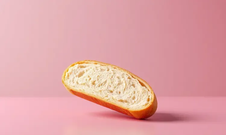 Fatias de pão francês com miolo macio e casca dourada crocante em estilo 3D artístico.