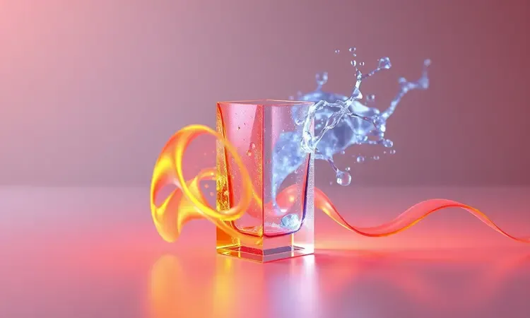Representação artística de choque térmico com ondas de calor e frio atingindo uma superfície de vidro.