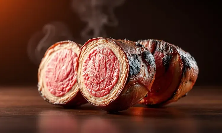 Diferentes pontos de cozimento da carne bovina grelhada variando do malpassado ao bem passado.