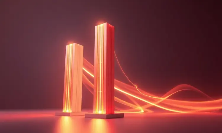 Composição abstrata 3D ilustrando a diferença entre potência bruta e eficiência energética inteligente.