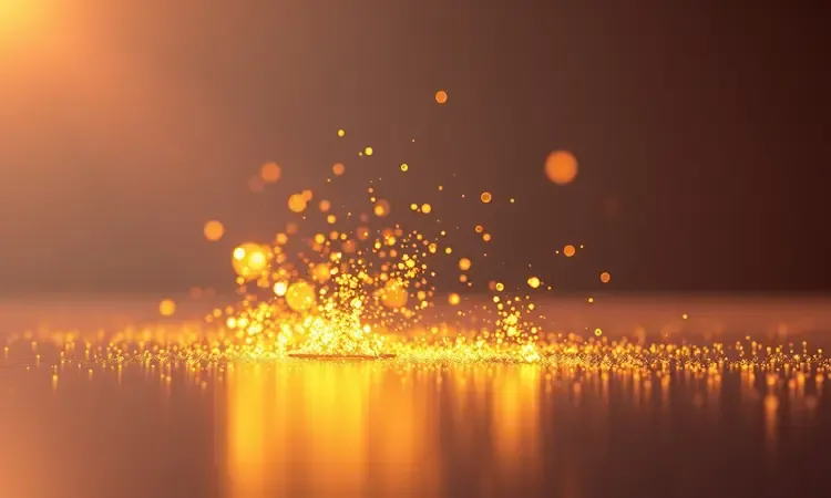 Representação abstrata de uma superfície antiaderente brilhante e protegida refletindo luz dourada.