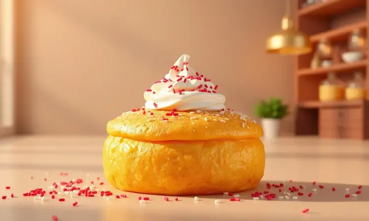 Sobremesa dourada e apetitosa em estilo 3D conceitual representando usos criativos da fritadeira.