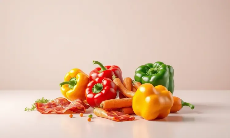 Ingredientes coloridos para recheio de bife a rolê em estilo 3D conceitual.