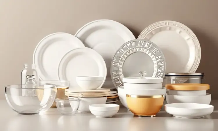Conjunto de recipientes seguros para uso em fritadeiras elétricas como vidro temperado e cerâmica em estilo 3D.